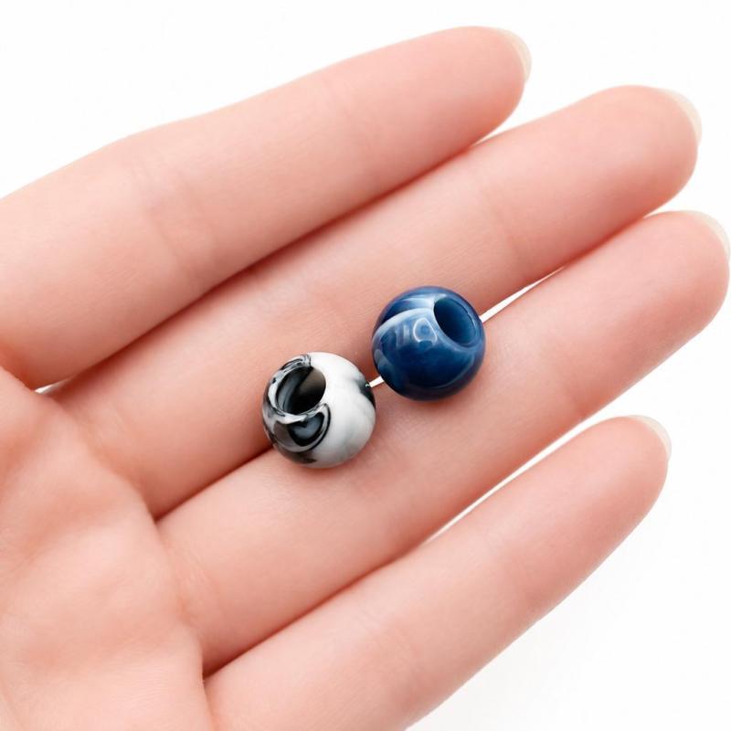 12mm 大穴ビーズ マーブル模様 アクリルビーズ 穴5.5mm 【20個】