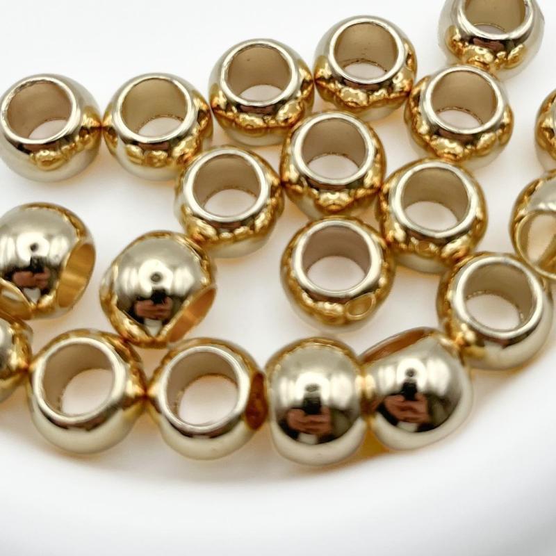 大穴ビーズ 12mm 穴6mm ライトゴールドカラー ビーズ パーツ【20個】