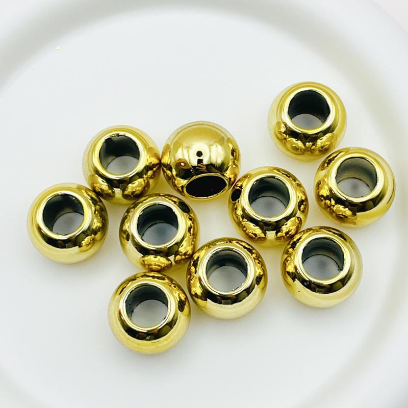 大穴ビーズ 16mm 穴7.5mm ゴールドカラー ビーズ パーツ【10個】