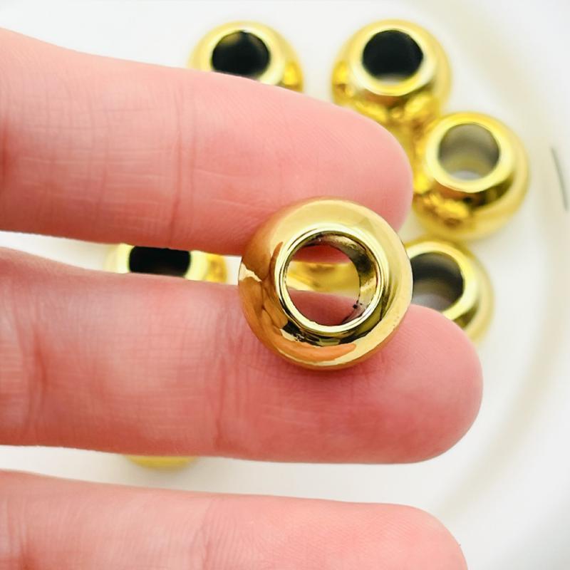 大穴ビーズ 16mm 穴7.5mm ゴールドカラー ビーズ パーツ【10個】
