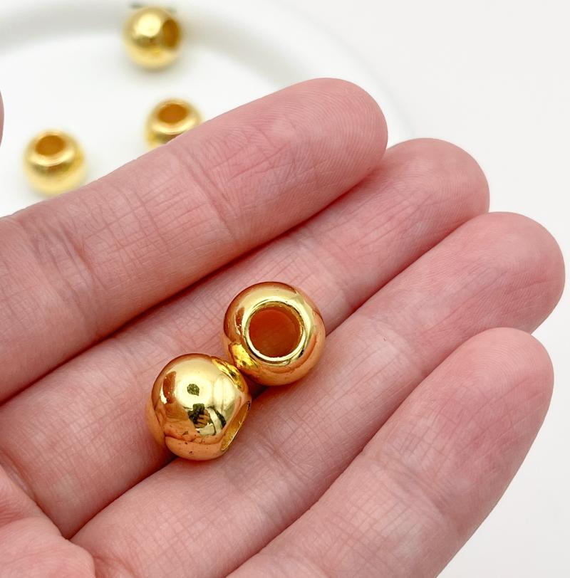 大穴ビーズ 12mm ゴールドカラー 穴 5.5mmハンドメイドパーツ【20個】