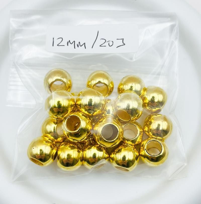 大穴ビーズ 12mm ゴールドカラー 穴 5.5mmハンドメイドパーツ【20個】