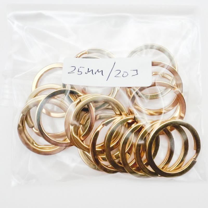 二重丸カン 二重リング 25mm 平キーリング ゴールドーカラー 20個セット