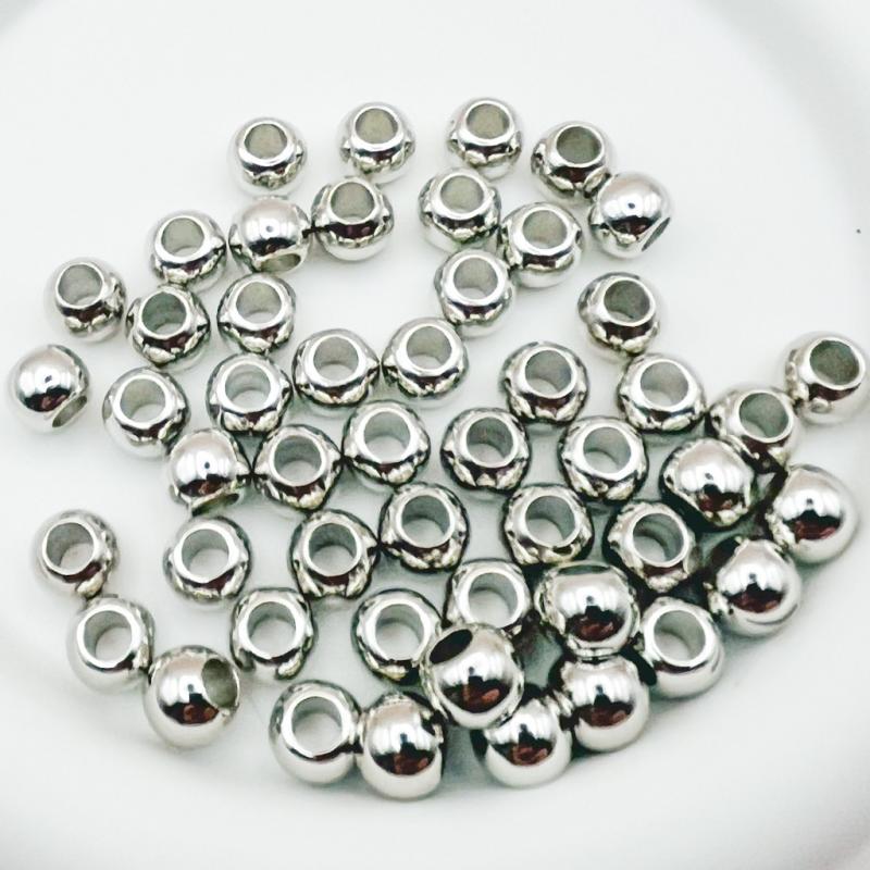 大穴ビーズ 8mm シルバーカラー 穴3.5mm ハンドメイドパーツ【50個】