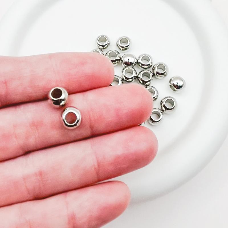 大穴ビーズ 8mm シルバーカラー 穴3.5mm ハンドメイドパーツ【50個】