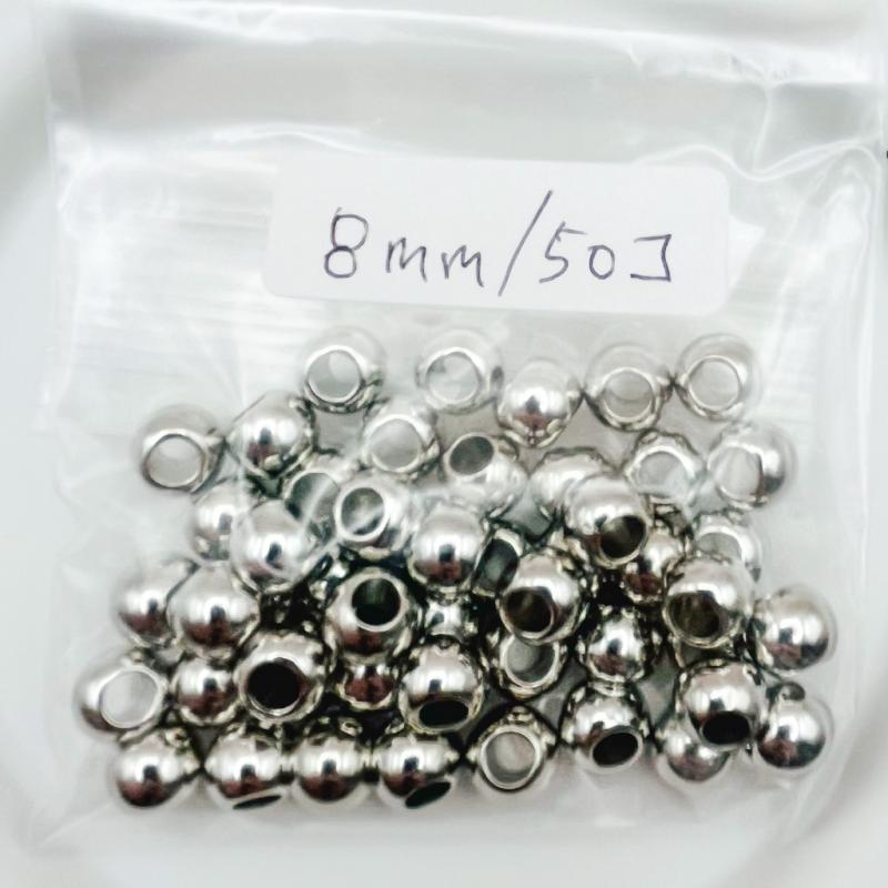 大穴ビーズ 8mm シルバーカラー 穴3.5mm ハンドメイドパーツ【50個】