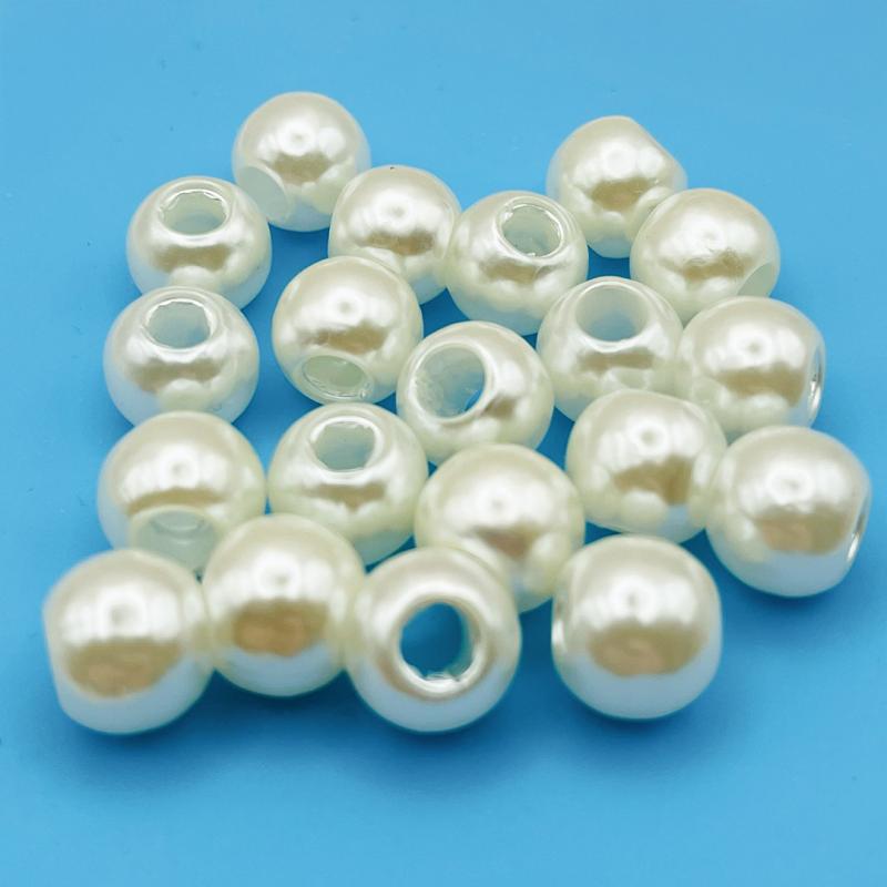 12mm 大穴ビーズパール調 20個 アイボリーカラー ハンドメイドパーツ