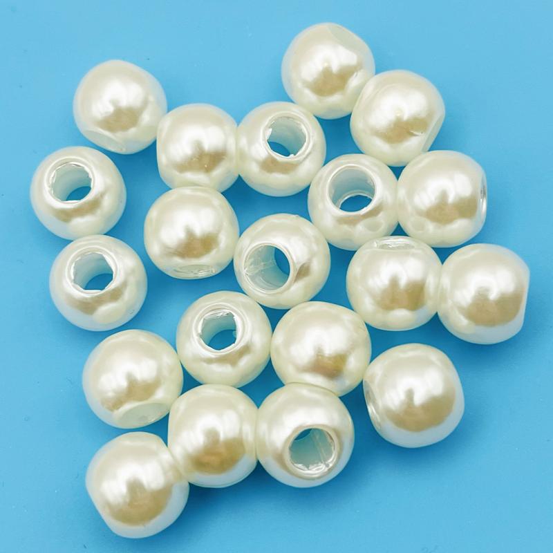 12mm 大穴ビーズパール調 20個 アイボリーカラー ハンドメイドパーツ