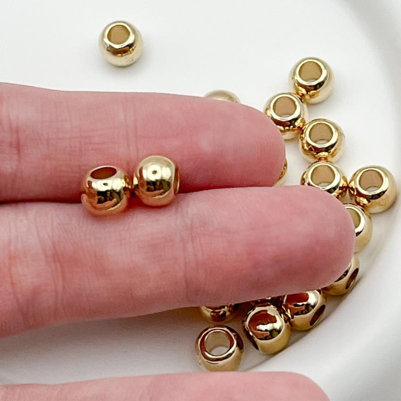 大穴ビーズ 8mm穴3.5mm ライトゴールドカラー ビーズ パーツ【50個】