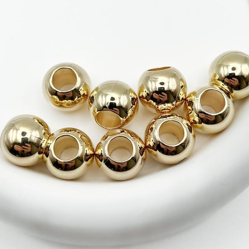 14mm 大穴ビーズ ライトゴールド 穴7mm ハンドメイドパーツ 【10個】