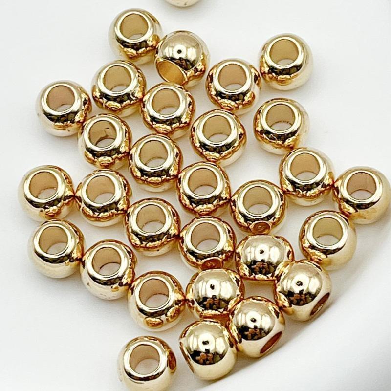 大穴ビーズ 8mm穴3.5mm ライトゴールドカラー ビーズ パーツ【50個】